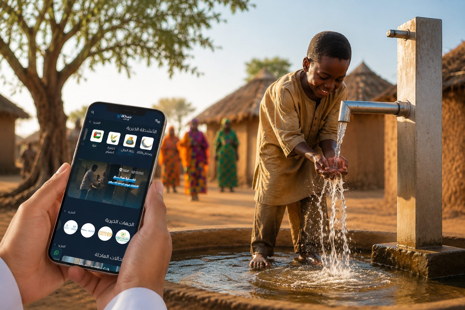 AI-powered charity donation app supporting a clean water well project for a rural village